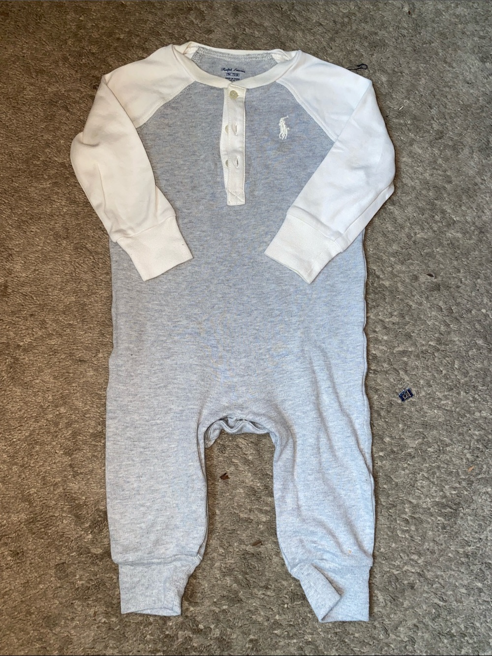 Ralph Lauren Grey & White Henley Long-Sleeve One-Piece